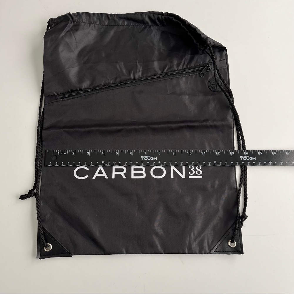 CARBON 38 Nylon Cinch Drawstring Backpack Black Zipper Yoga Gym Bag Travel NWOT - Picture 4 of 6